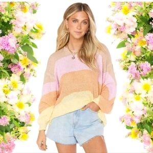 Show Me Your MuMu Womens Pastel Striped Sweater Puff Sleeve Oversized Size Small